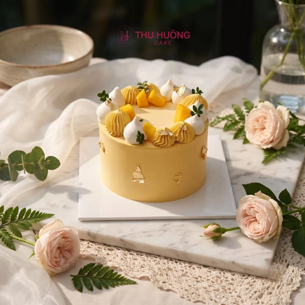 Bánh sinh nhật đơn giản tone vàng