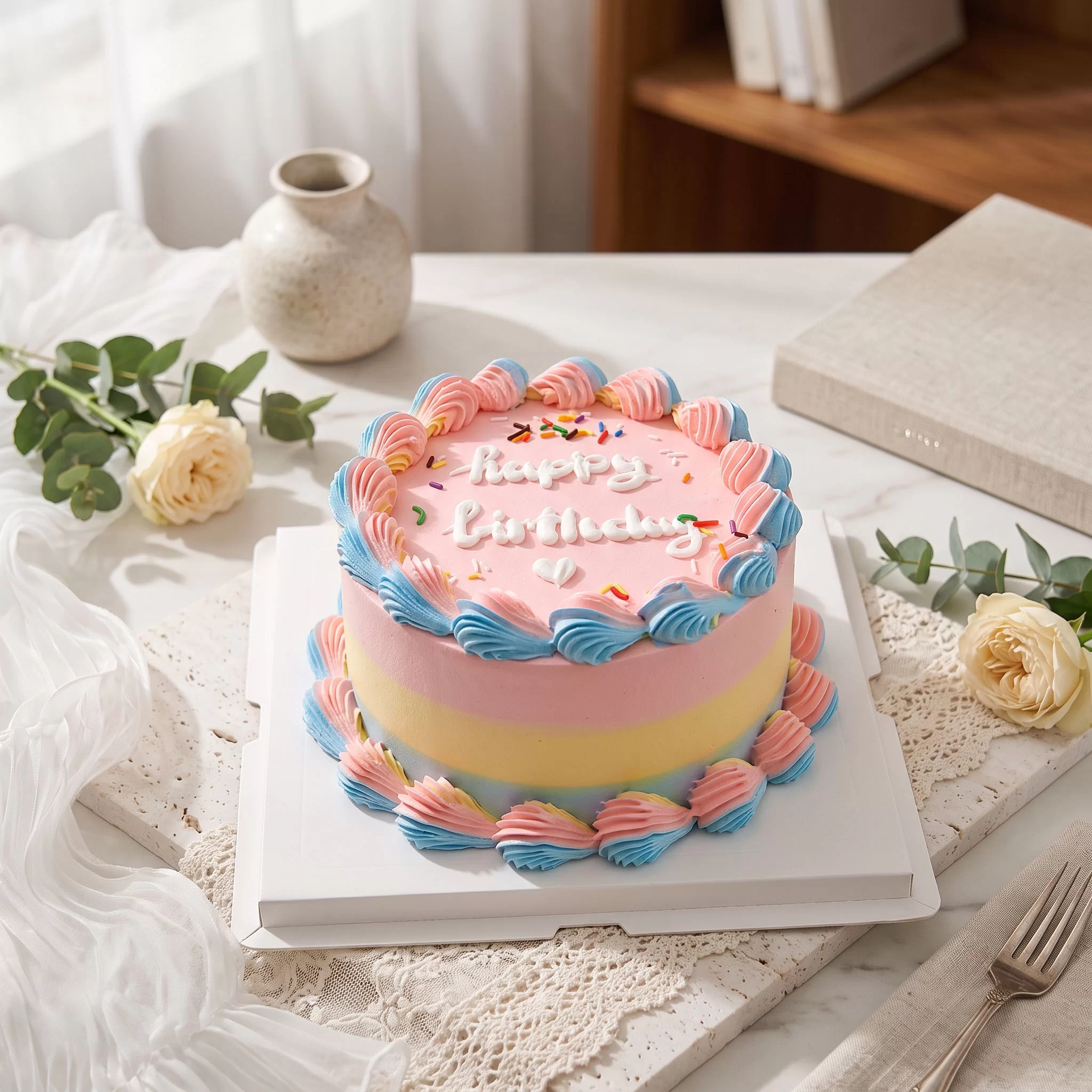 Bánh sinh nhật hàn quốc tone 3 màu