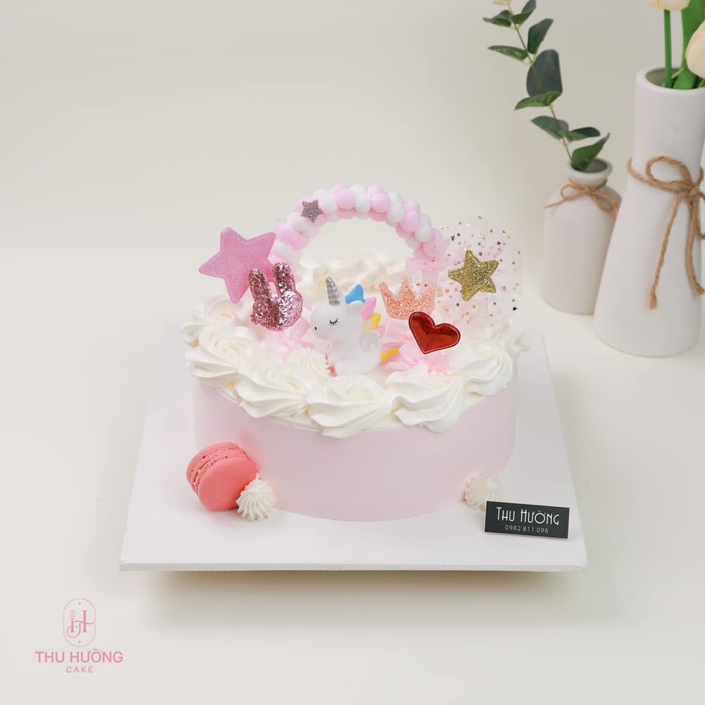 Bánh sinh nhật bé gái 1 tuổi màu hồng cực dễ thương 6210 - Bánh fondant