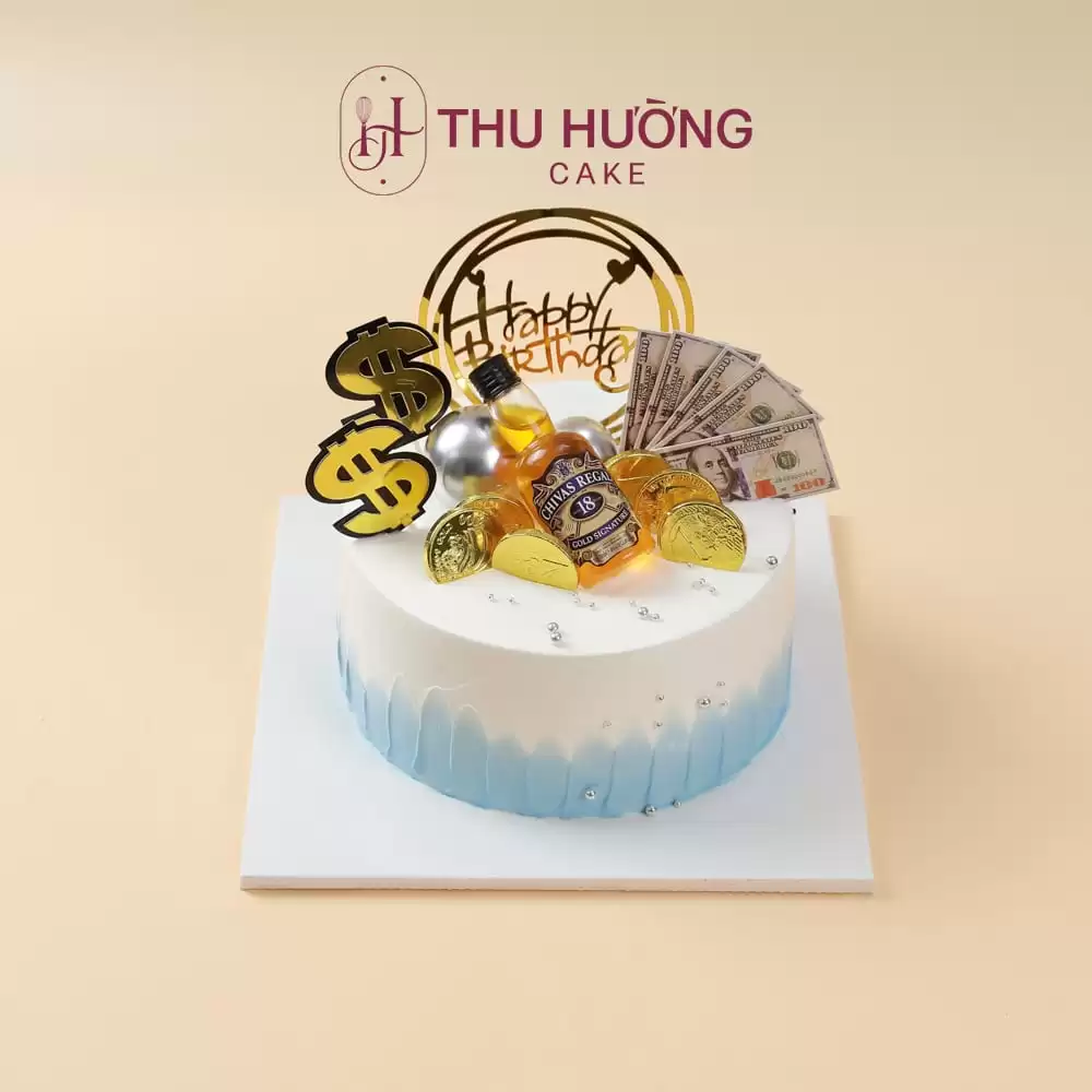 Bánh Sinh Nhật Trang Trí Tiền đô Và Rượu